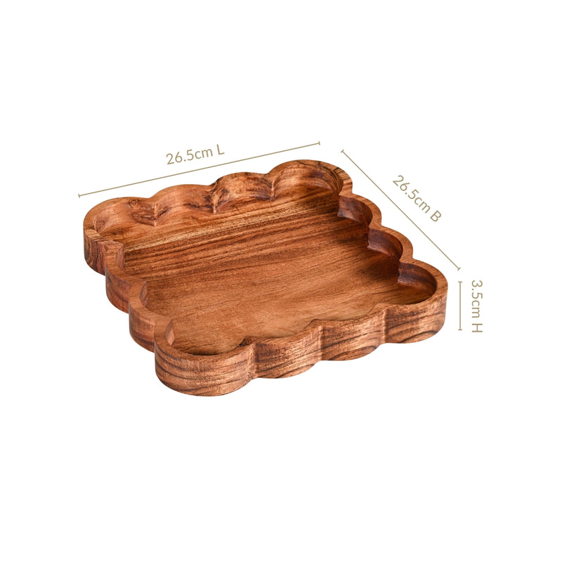 Scallop Acacia Wood Square Serving Platter