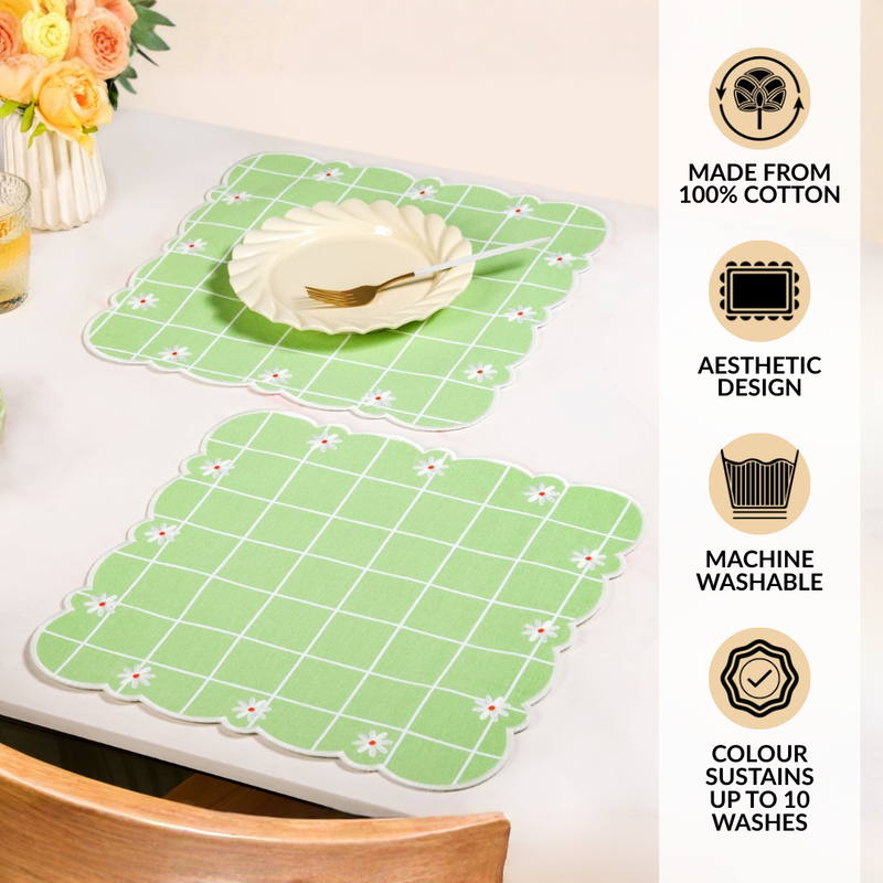 Scallop Embroidered Pure Cotton Table Mat Set Of 6