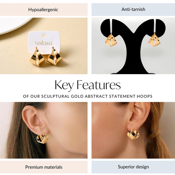 Sculptural Gold Abstract Statement Hoops