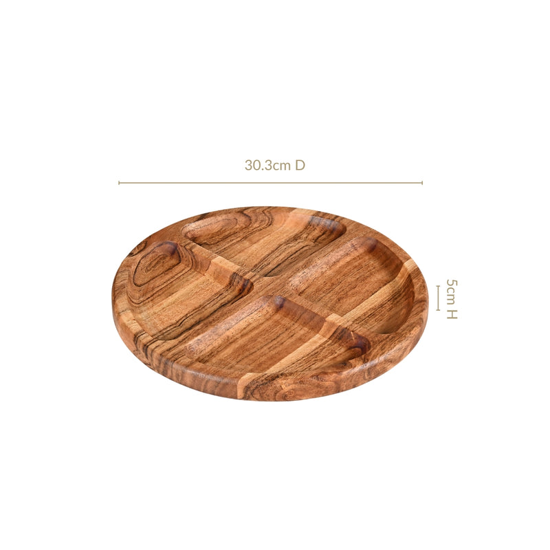 Sectioned Acacia Wood Lazy Susan Platter