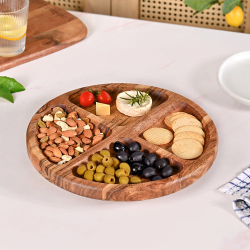 Sectioned Acacia Wood Lazy Susan Platter