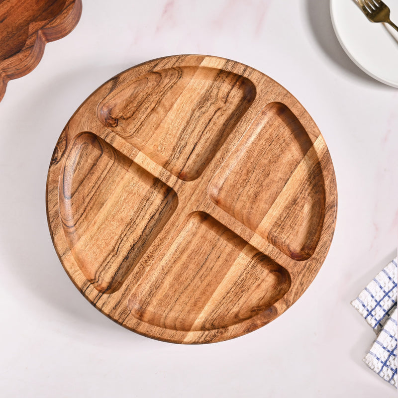 Sectioned Acacia Wood Lazy Susan Platter