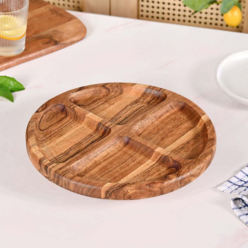 Sectioned Acacia Wood Lazy Susan Platter