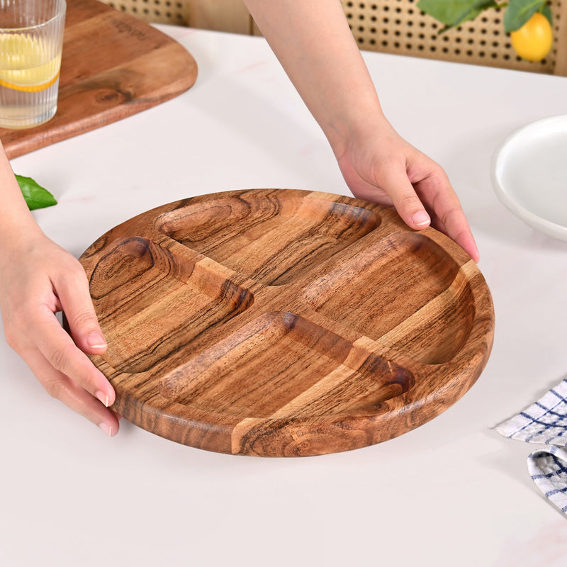 Sectioned Acacia Wood Lazy Susan Platter