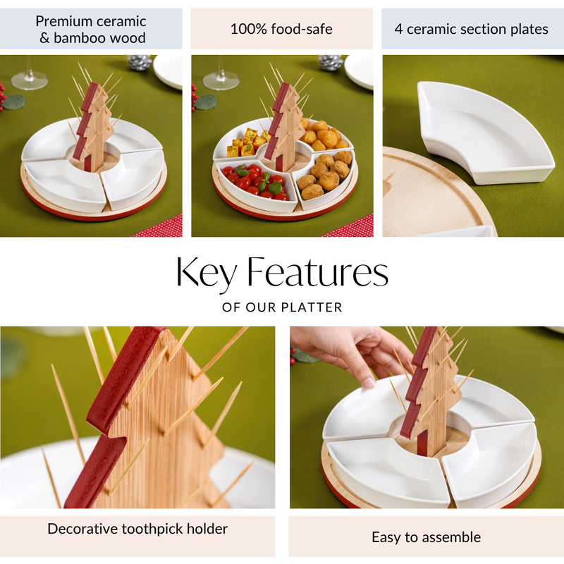 Sectioned Christmas Platter Set Of 5