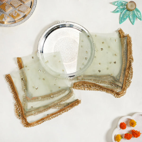 Sequinned Sage Thali Covers Set Of 2