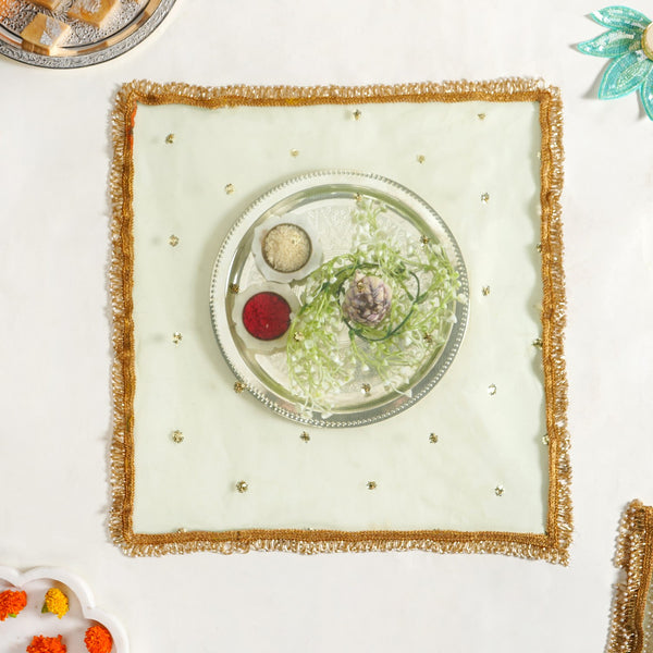 Sequinned Sage Thali Covers Set Of 2