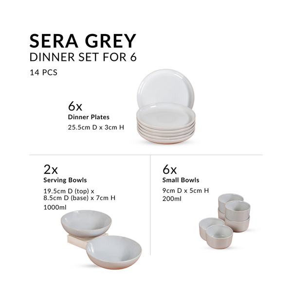 Sera Grey 14 Piece Dinnerware Set For 6