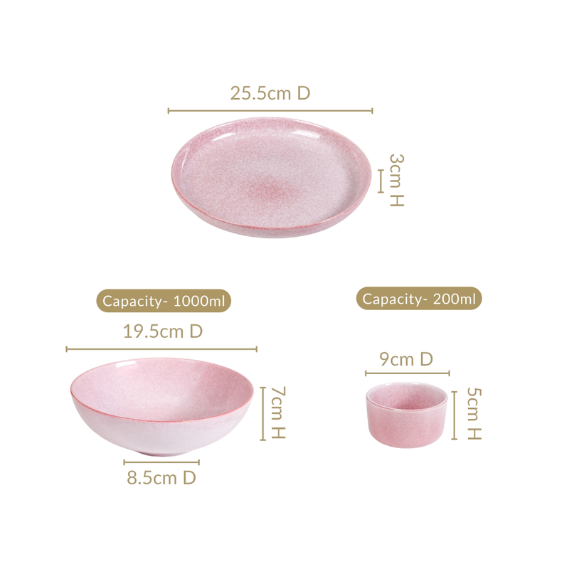 Sera Pink 14 Piece Minimalistic Dinner Set For 6