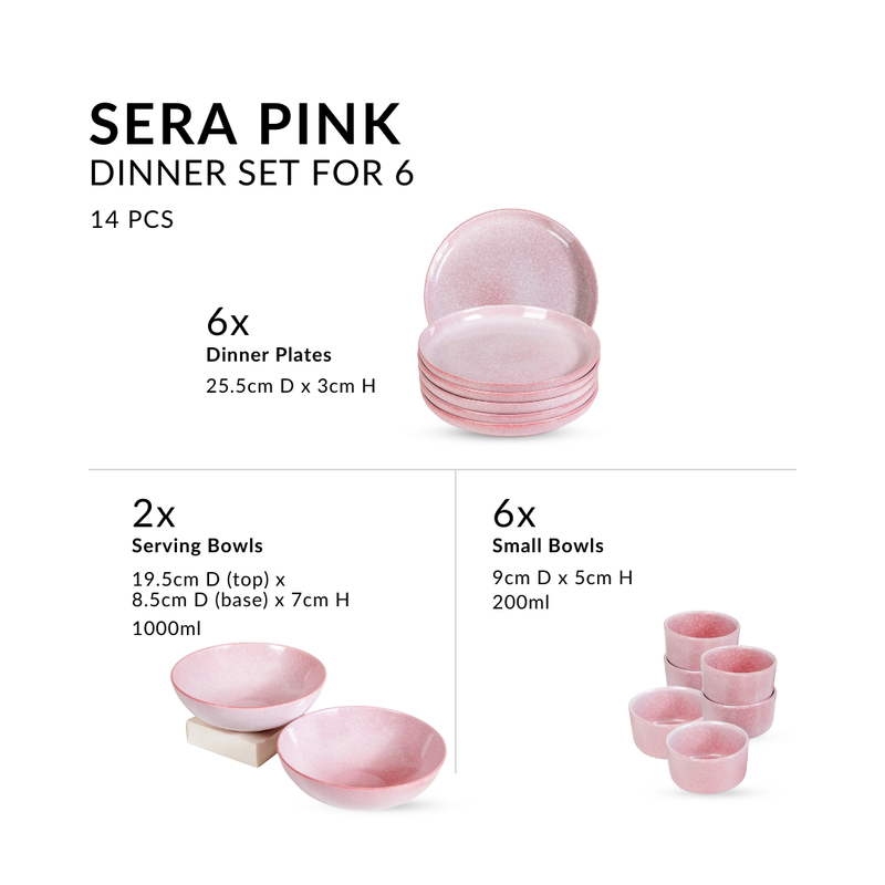 Sera Pink 14 Piece Minimalistic Dinner Set For 6