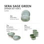 Sera Sage Green 14 Piece Ceramic Dinner Set For 6