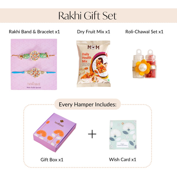 Serene Kundan Blue Rakhi Bracelet Gift Set