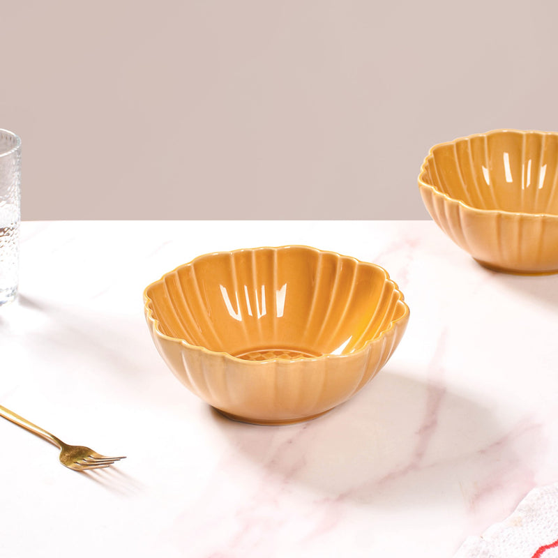 Yellow Ochre Serving Bowl Set Of 2 1200ml - Serving bowls, ceramic bowls, large bowls, round bowls, microwave safe bowls