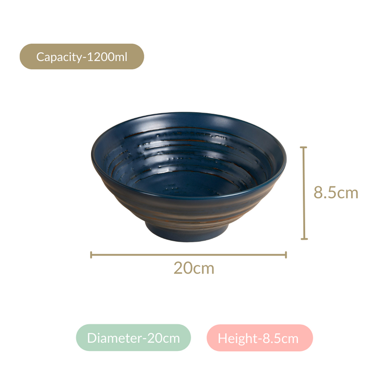 Stoneware Ceramic Serving Bowl Navy Blue Set Of 2 1200ml - Serving bowls, blue bowls, ceramic bowls, large bowls