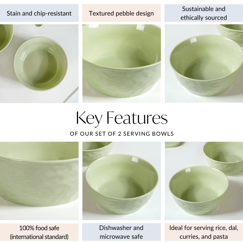 Pebble Textured Serving Bowl Sage Green Set Of 2 1900ml - Serving bowls, ceramic serving bowls, serving bowls set, snack bowls
