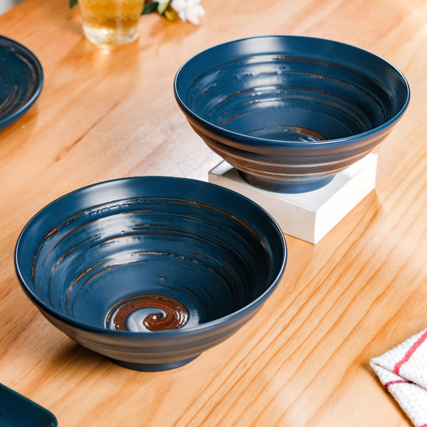 Stoneware Ceramic Serving Bowl Navy Blue Set Of 2 1200ml