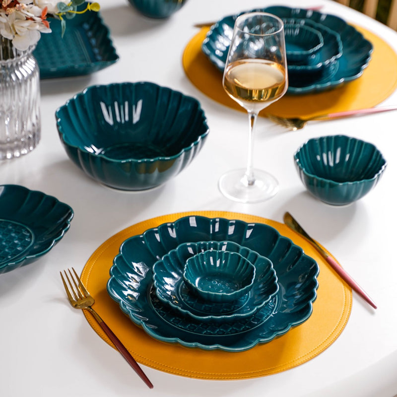Moroccan Round Ceramic Serving Bowl Dark Green Set Of 2 1200ml - Serving bowl, serving bowl set, ceramic serving bowls, pasta bowl, large serving bowl