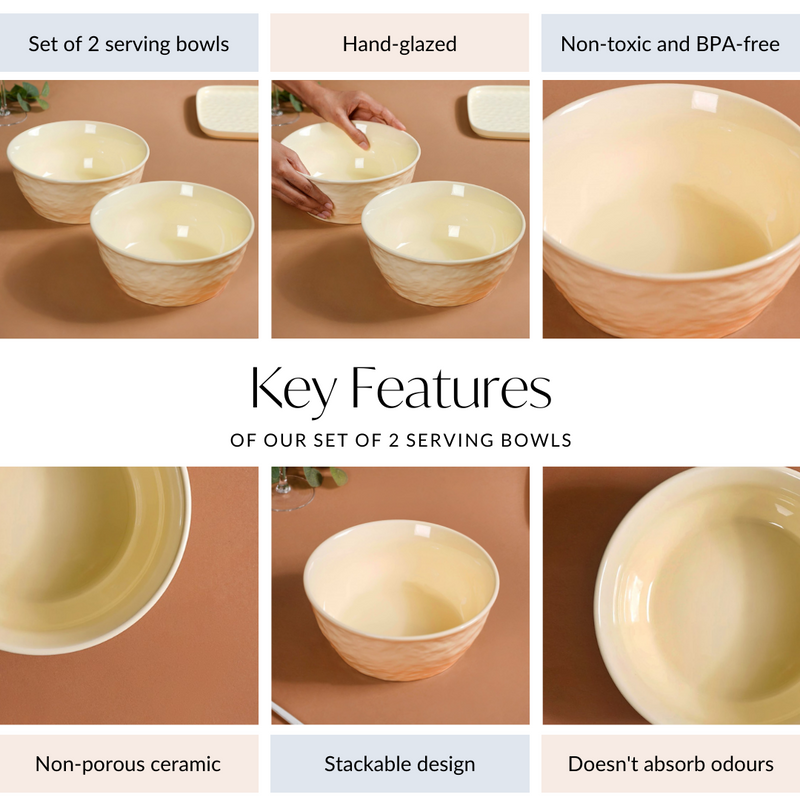 Vanilla White Textured Serving Bowl Set Of 2 1900ml - Serving bowls, ceramic bowls, large bowls, round bowls, microwave safe bowls