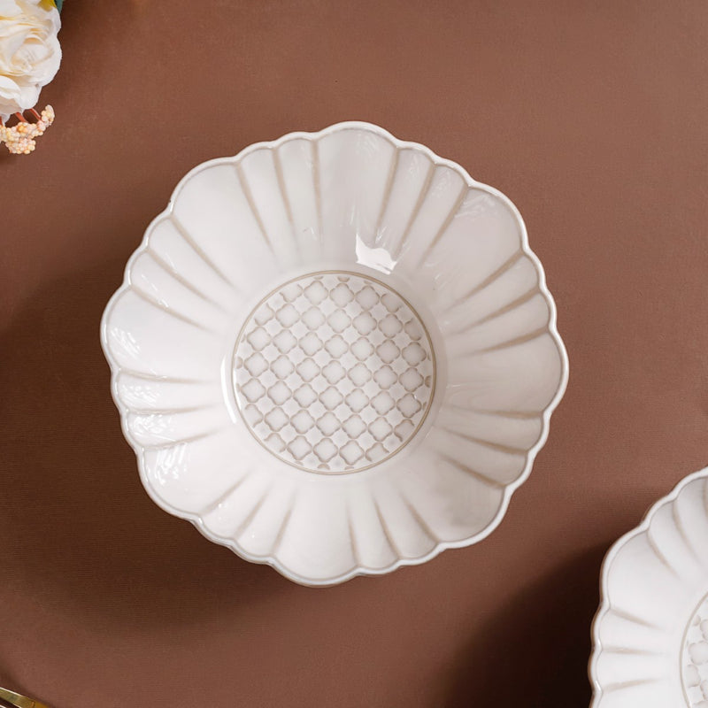 Moroccan Motif Serving Bowl Stoneware Ivory Set Of 2 1200ml - Serving bowl, serving bowl set, ceramic serving bowls, big serving bowls