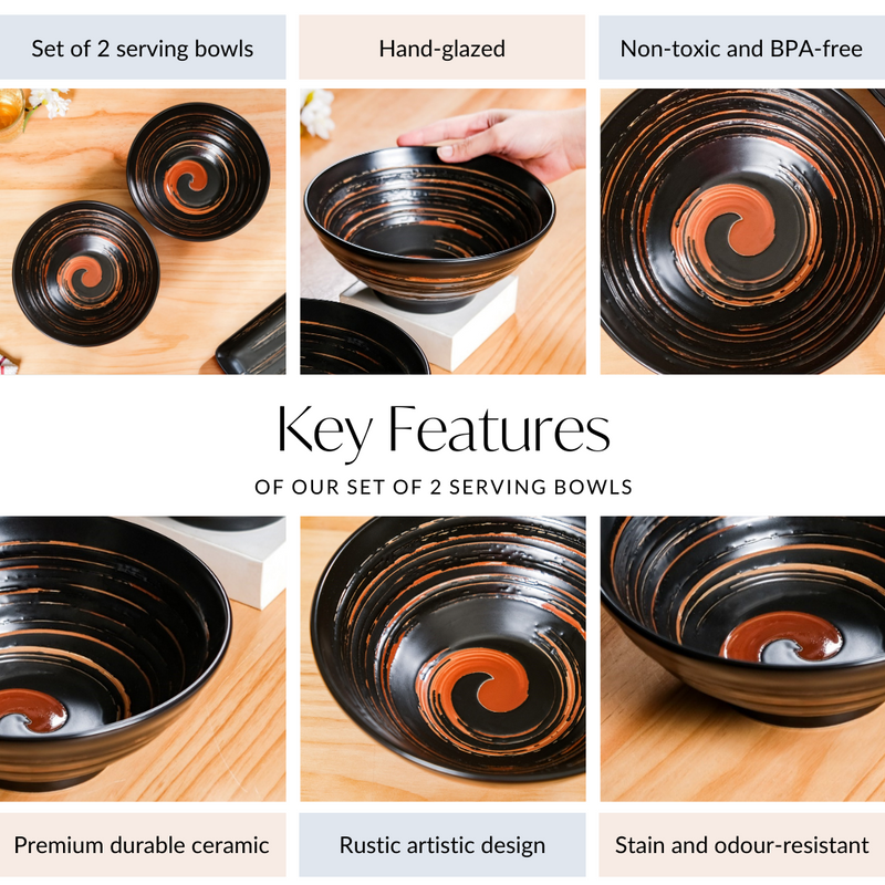 Exotic Serving Bowl Set Of 2 1200ml - Serving bowls, ceramic serving bowls, serving bowls set, black bowls, large bowls