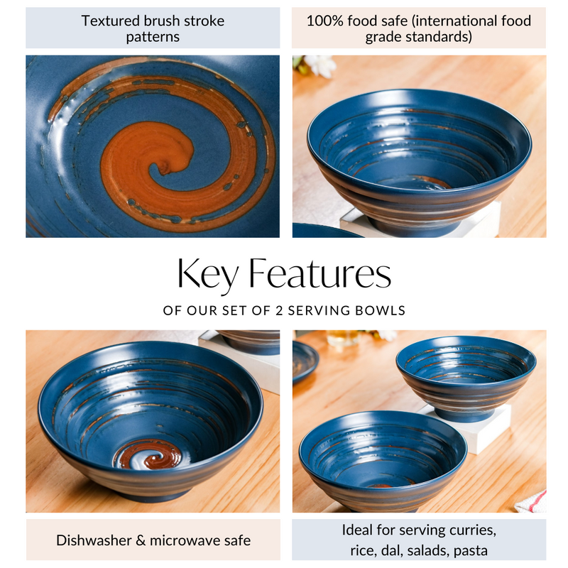 Stoneware Ceramic Serving Bowl Navy Blue Set Of 2 1200ml - Serving bowls, blue bowls, ceramic bowls, large bowls