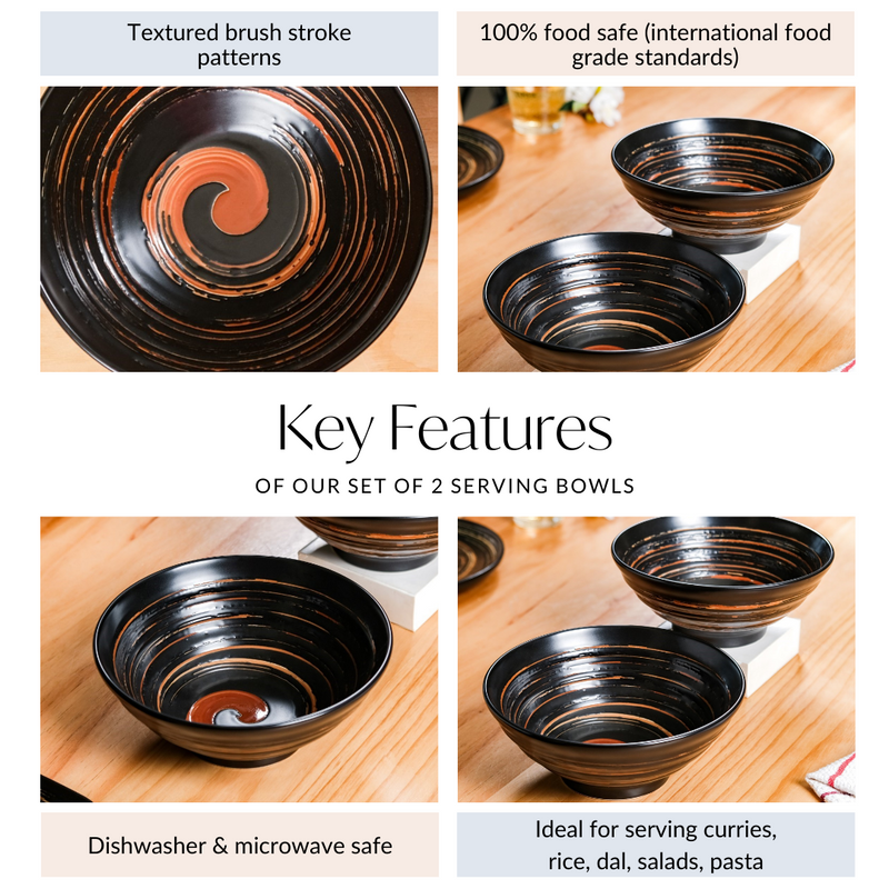 Exotic Serving Bowl Set Of 2 1200ml - Serving bowls, ceramic serving bowls, serving bowls set, black bowls, large bowls