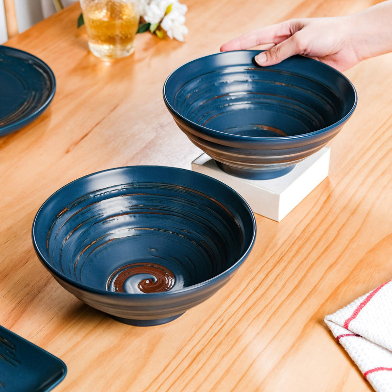 Stoneware Ceramic Serving Bowl Navy Blue Set Of 2 1200ml - Serving bowls, blue bowls, ceramic bowls, large bowls