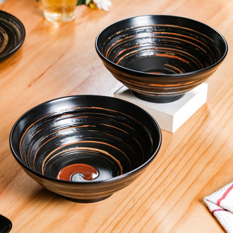 Exotic Serving Bowl Set Of 2 1200ml - Serving bowls, ceramic serving bowls, serving bowls set, black bowls, large bowls