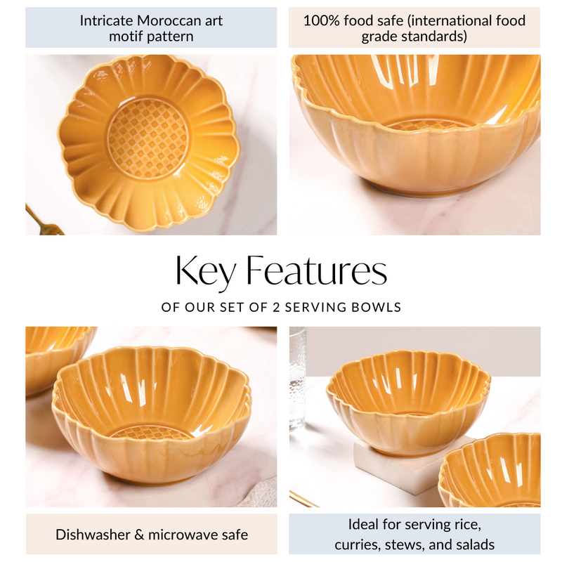 Yellow Ochre Serving Bowl Set Of 2 1200ml - Serving bowls, ceramic bowls, large bowls, round bowls, microwave safe bowls
