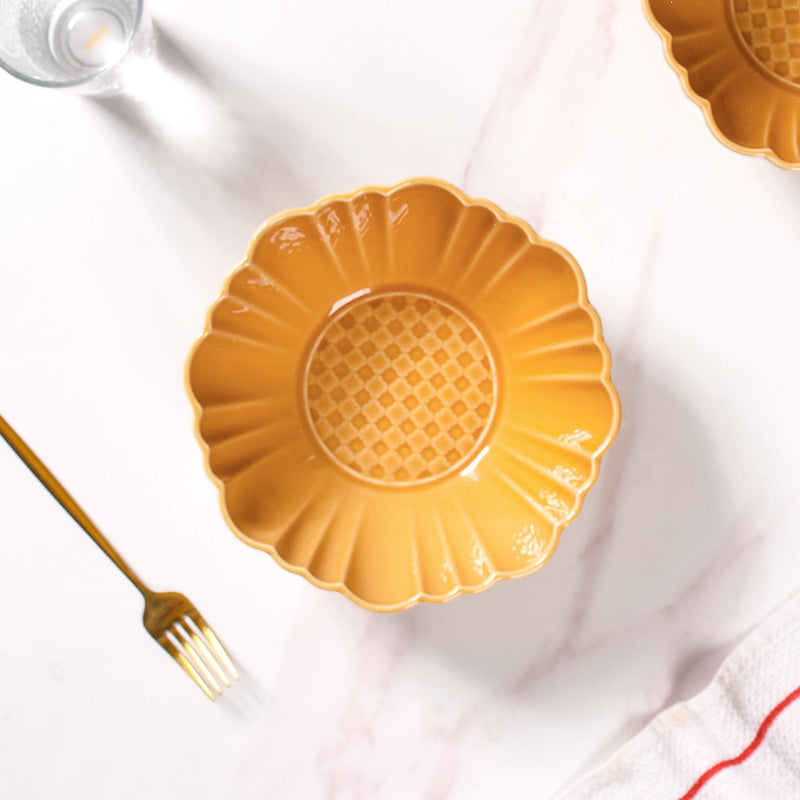 Yellow Ochre Serving Bowl Set Of 2 1200ml - Serving bowls, ceramic bowls, large bowls, round bowls, microwave safe bowls