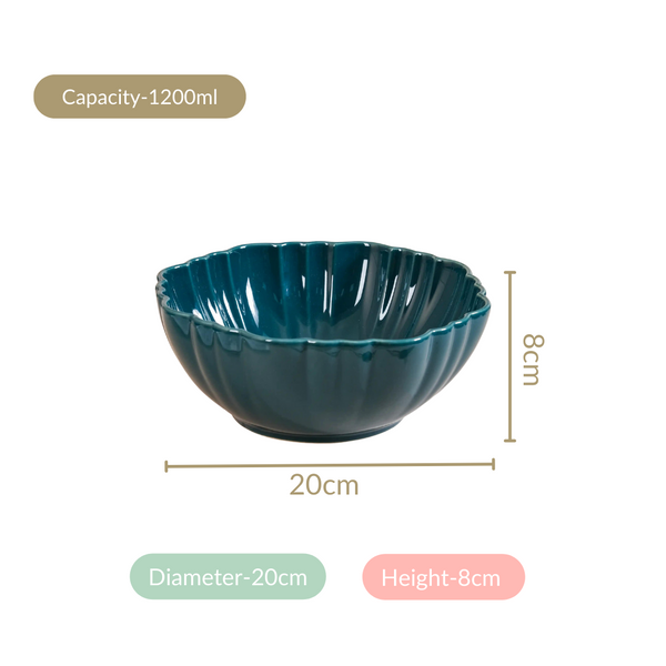 Moroccan Round Ceramic Serving Bowl Dark Green Set Of 2 1200ml
