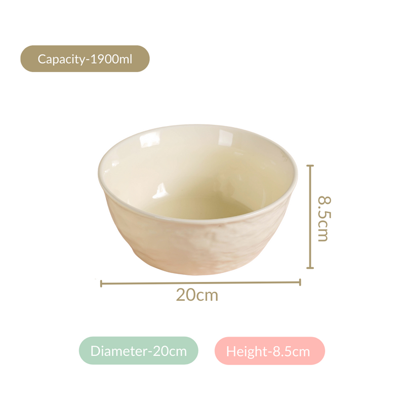 Vanilla White Textured Serving Bowl Set Of 2 1900ml - Serving bowls, ceramic bowls, large bowls, round bowls, microwave safe bowls