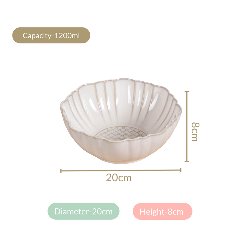 Moroccan Motif Serving Bowl Stoneware Ivory Set Of 2 1200ml - Serving bowl, serving bowl set, ceramic serving bowls, big serving bowls