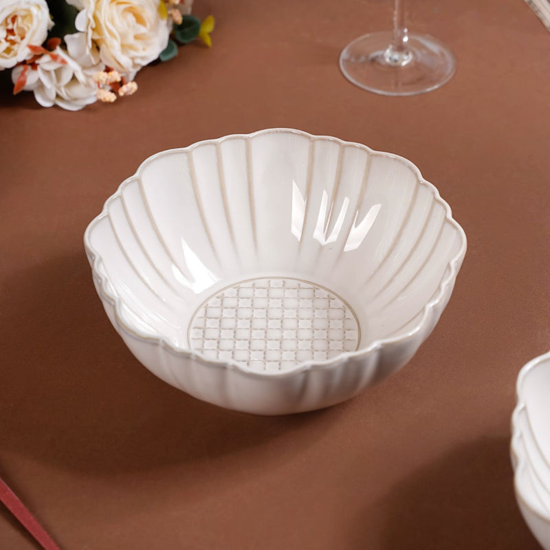 Moroccan Motif Serving Bowl Stoneware Ivory Set Of 2 1200ml - Serving bowl, serving bowl set, ceramic serving bowls, big serving bowls