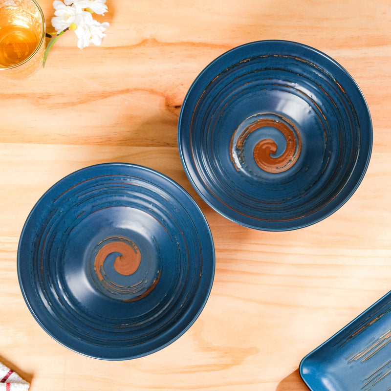 Stoneware Ceramic Serving Bowl Navy Blue Set Of 2 1200ml - Serving bowls, blue bowls, ceramic bowls, large bowls