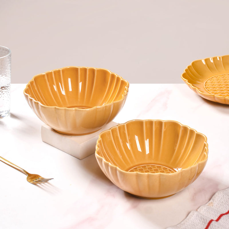 Yellow Ochre Serving Bowl Set Of 2 1200ml - Serving bowls, ceramic bowls, large bowls, round bowls, microwave safe bowls