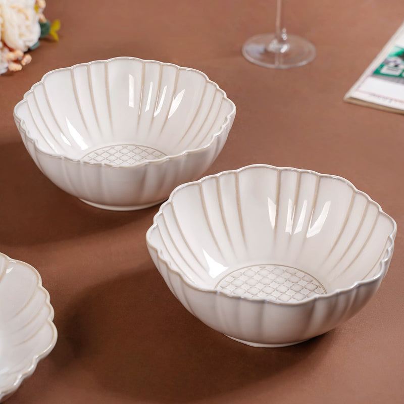 Moroccan Motif Serving Bowl Stoneware Ivory Set Of 2 1200ml - Serving bowl, serving bowl set, ceramic serving bowls, big serving bowls