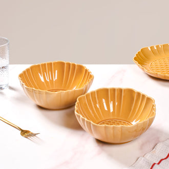 Yellow Ochre Serving Bowl Set Of 2 1200ml - Serving bowls, ceramic bowls, large bowls, round bowls, microwave safe bowls