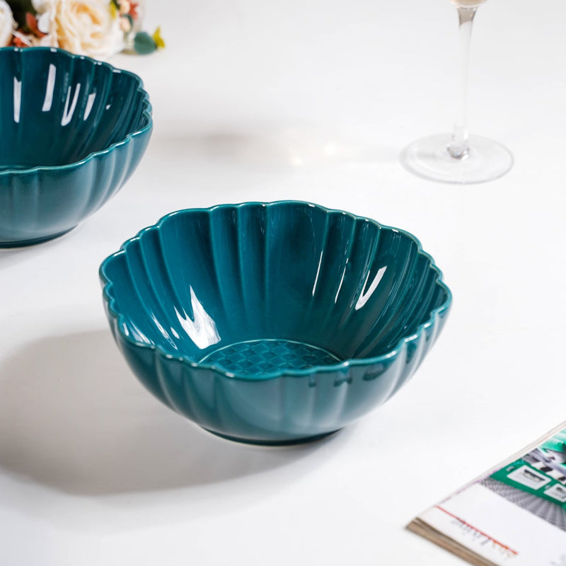 Moroccan Round Ceramic Serving Bowl Dark Green Set Of 2 1200ml - Serving bowl, serving bowl set, ceramic serving bowls, pasta bowl, large serving bowl