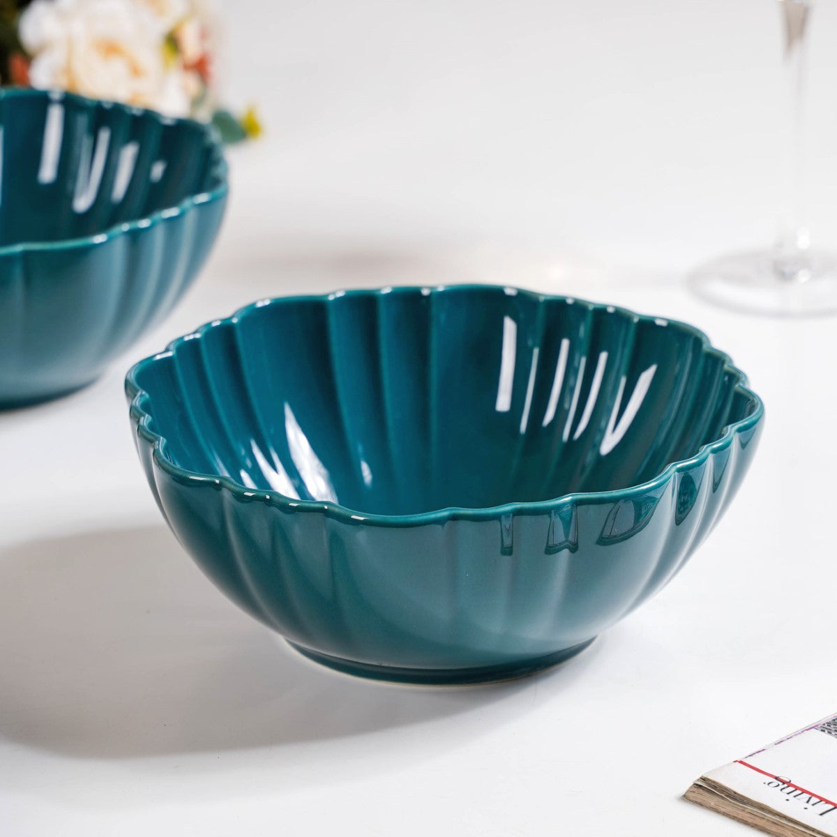 Moroccan Round Ceramic Serving Bowl Dark Green Set Of 1200ml