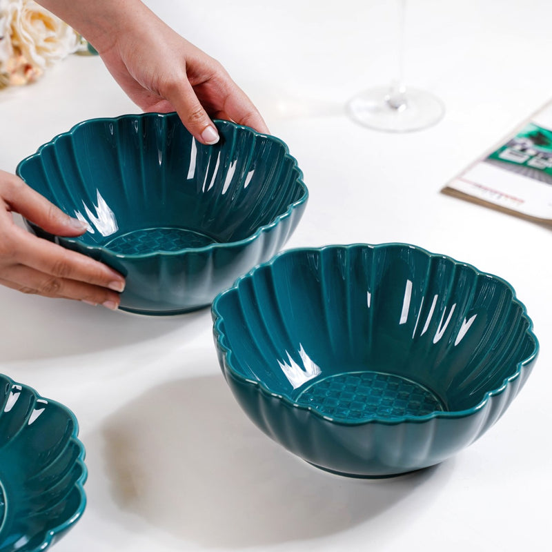 Moroccan Round Ceramic Serving Bowl Dark Green Set Of 2 1200ml - Serving bowl, serving bowl set, ceramic serving bowls, pasta bowl, large serving bowl