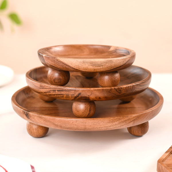 Wooden Round Serving Platter Set Of 3