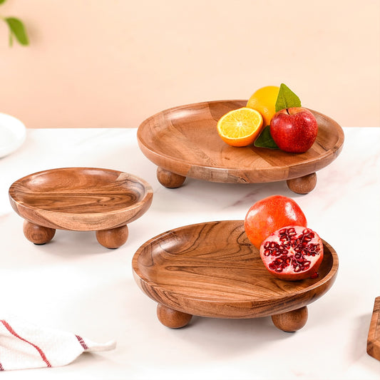 Wooden Round Serving Platter Set Of 3