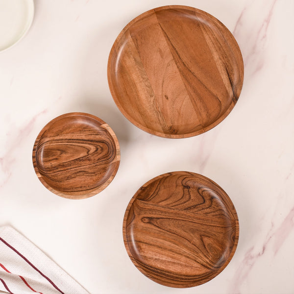 Wooden Round Serving Platter Set Of 3