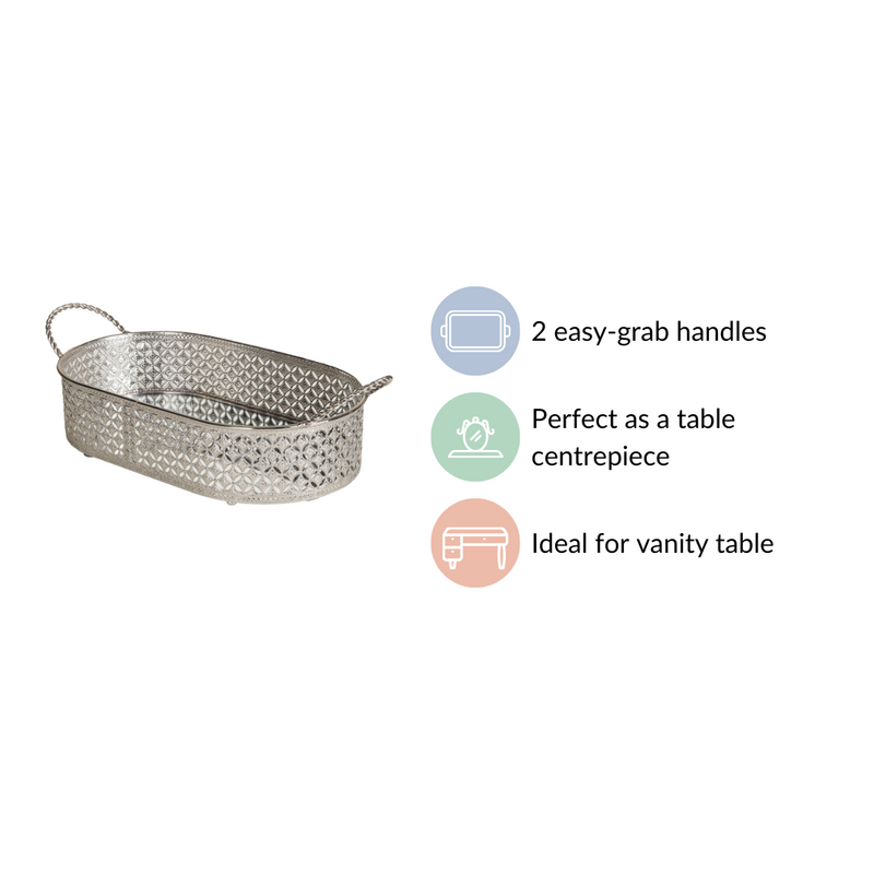 Decorative Oval Tray Silver Small- Oval Tray, Decorative Tray, Small Silver Tray, Silver Oval Tray, Elegant Tray Decor