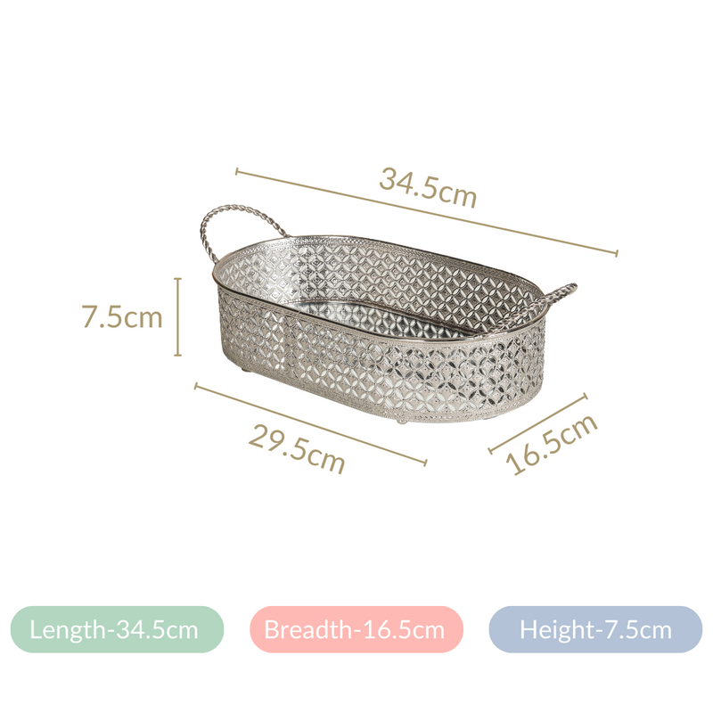 Decorative Oval Tray Silver Small- Oval Tray, Decorative Tray, Small Silver Tray, Silver Oval Tray, Elegant Tray Decor