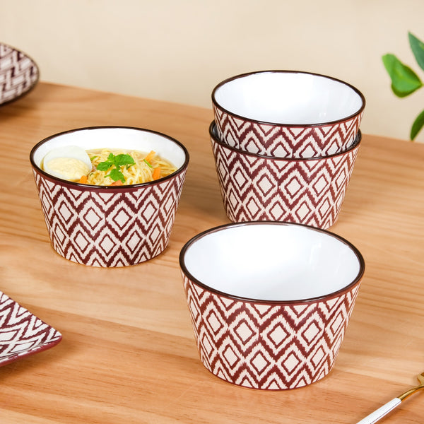 Brown Kaleido Ceramic Serving Bowl Set Of 4 650ml