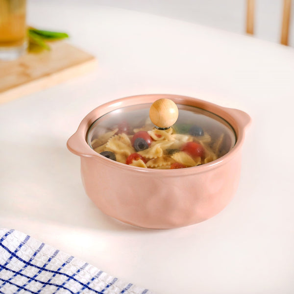 Peach Pebble Ceramic Serving Bowl With Lid 950ml