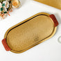 Geometric Embossed Oval Metal Tray With Wooden Handles