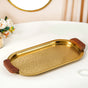 Geometric Embossed Oval Metal Tray With Wooden Handles